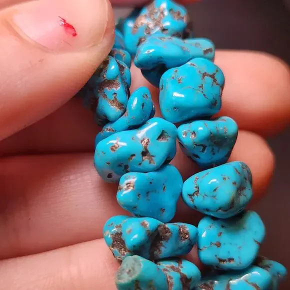 Vintage Morenci Turquoise Necklace Navajo Sterling Silver Beaded Pyrite Matrix - Picture 7 of 12